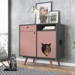 Aparador Pet Retro Gato Grafito Rosa